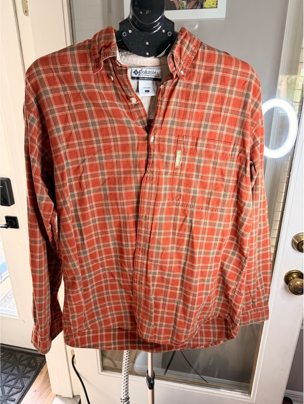 Columbia Orange Plaid Button Front Shirt